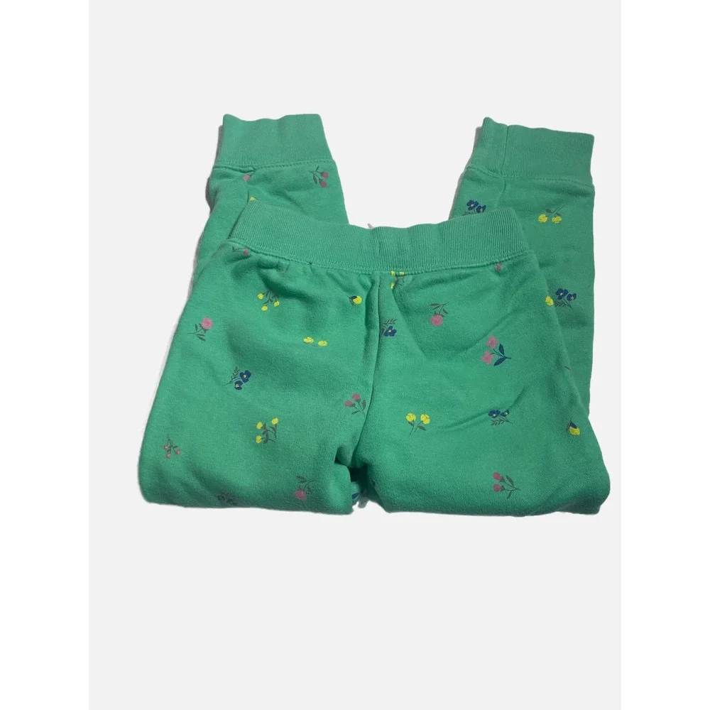 Gap Joggers Kids 5 Years Green Floral Fleece Sweatpants Casual Loungewear